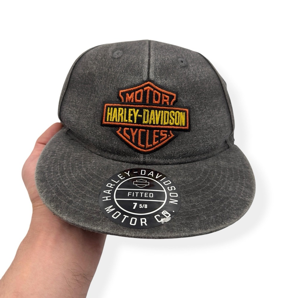 Harley Davidson BAR & SHIELD WASHED FITTED HAT CAP BLACK GRAY BEAUTY 2XL - 7 5/8